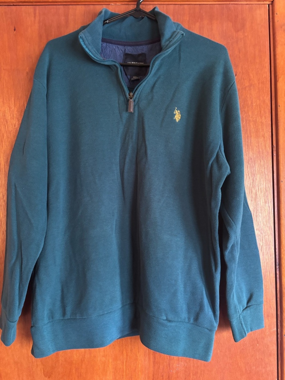 U.S. Polo Assn. Men's Dark Teal Quarter-Zip Sweater with Embroidered Logo